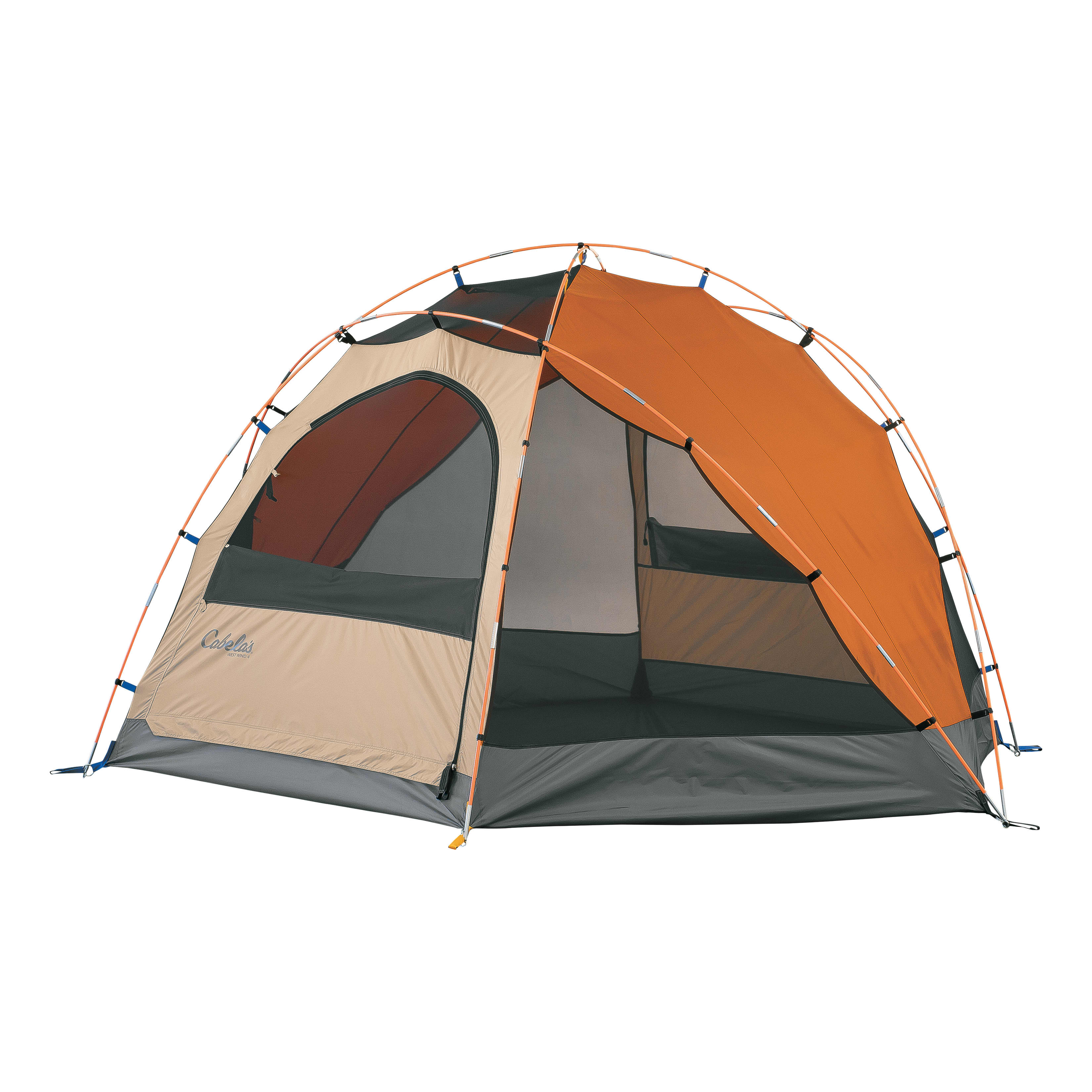 Cabela’s West Wind™ Dome Tent - Without fly - Windows open - Orange,Cabela’s West Wind™ Dome Tent - Without fly - Windows open - Orange