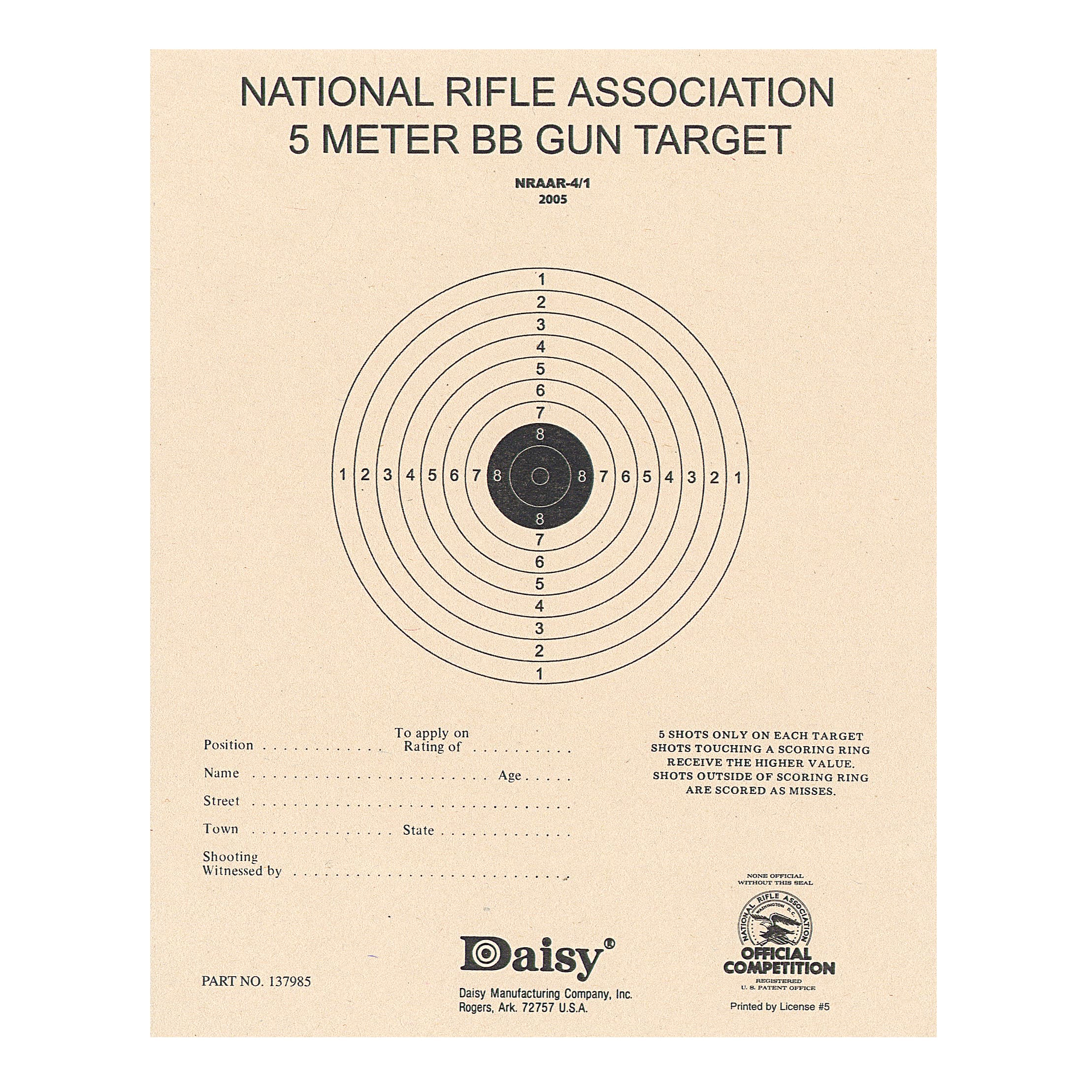 Official NRA Air Rifle Targets