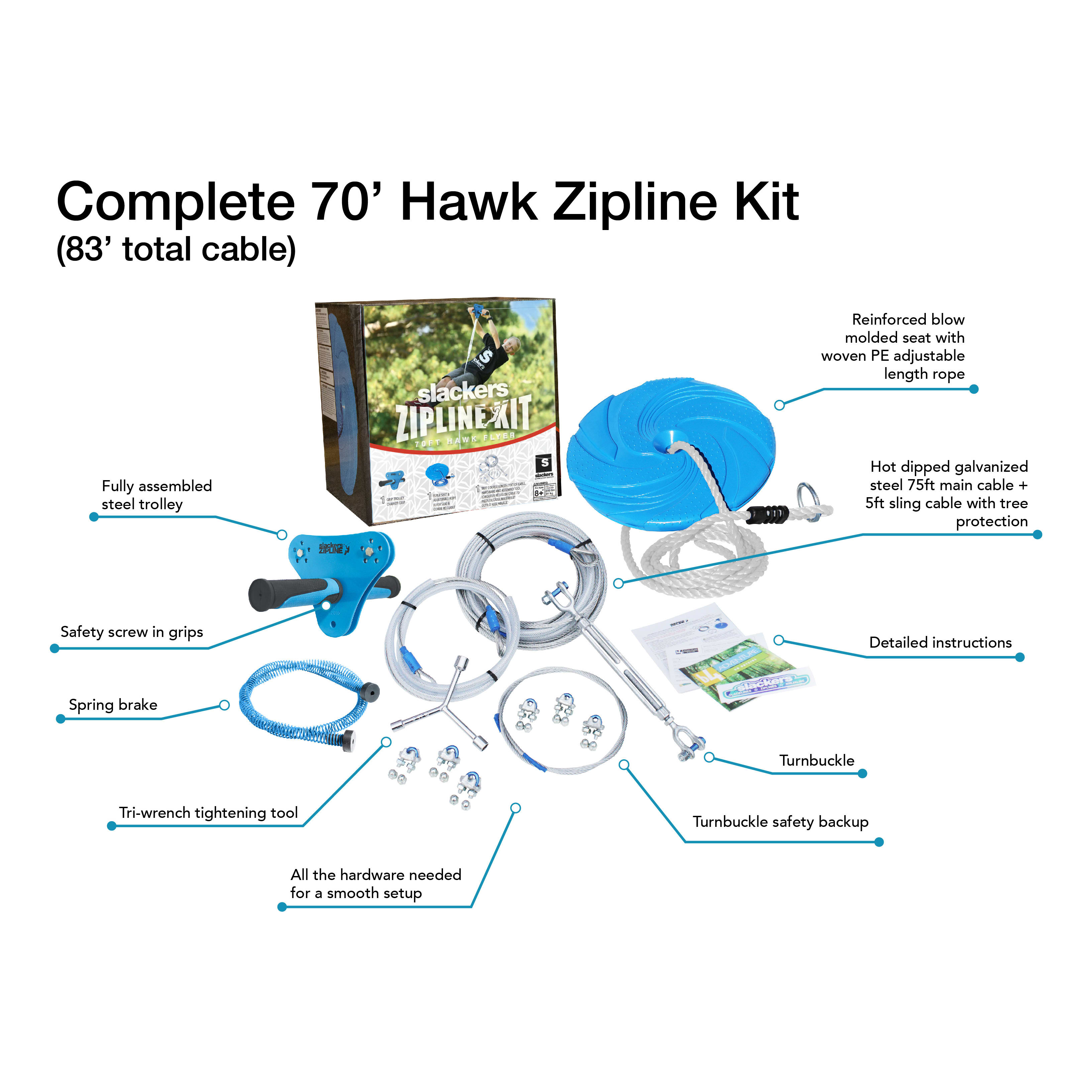 Slacker Zip Line Kits - Hawk Series - Kit Content View