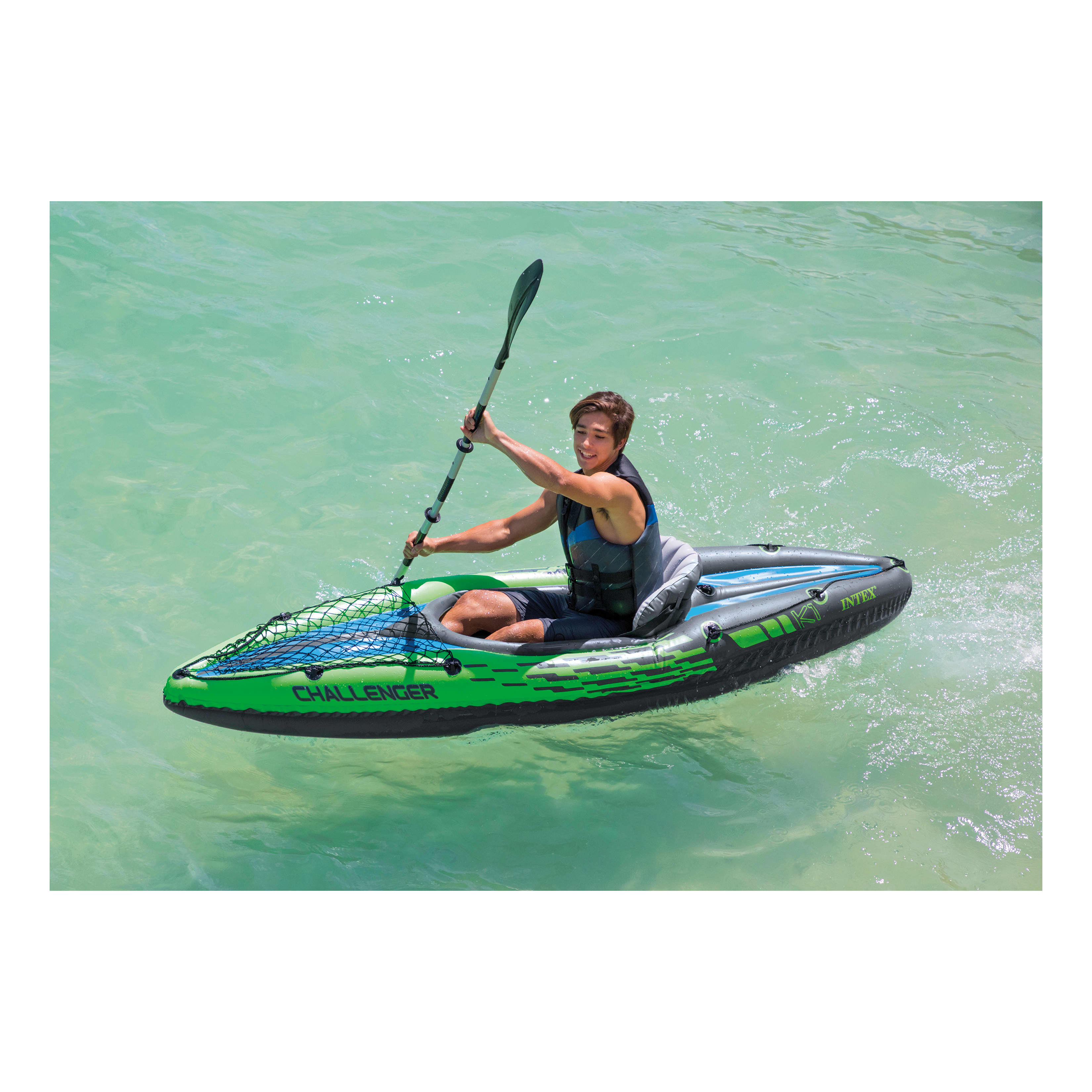 Intex Challenger K1 Inflatable Single Person Kayak Set and Accessory Kit w/  Pump