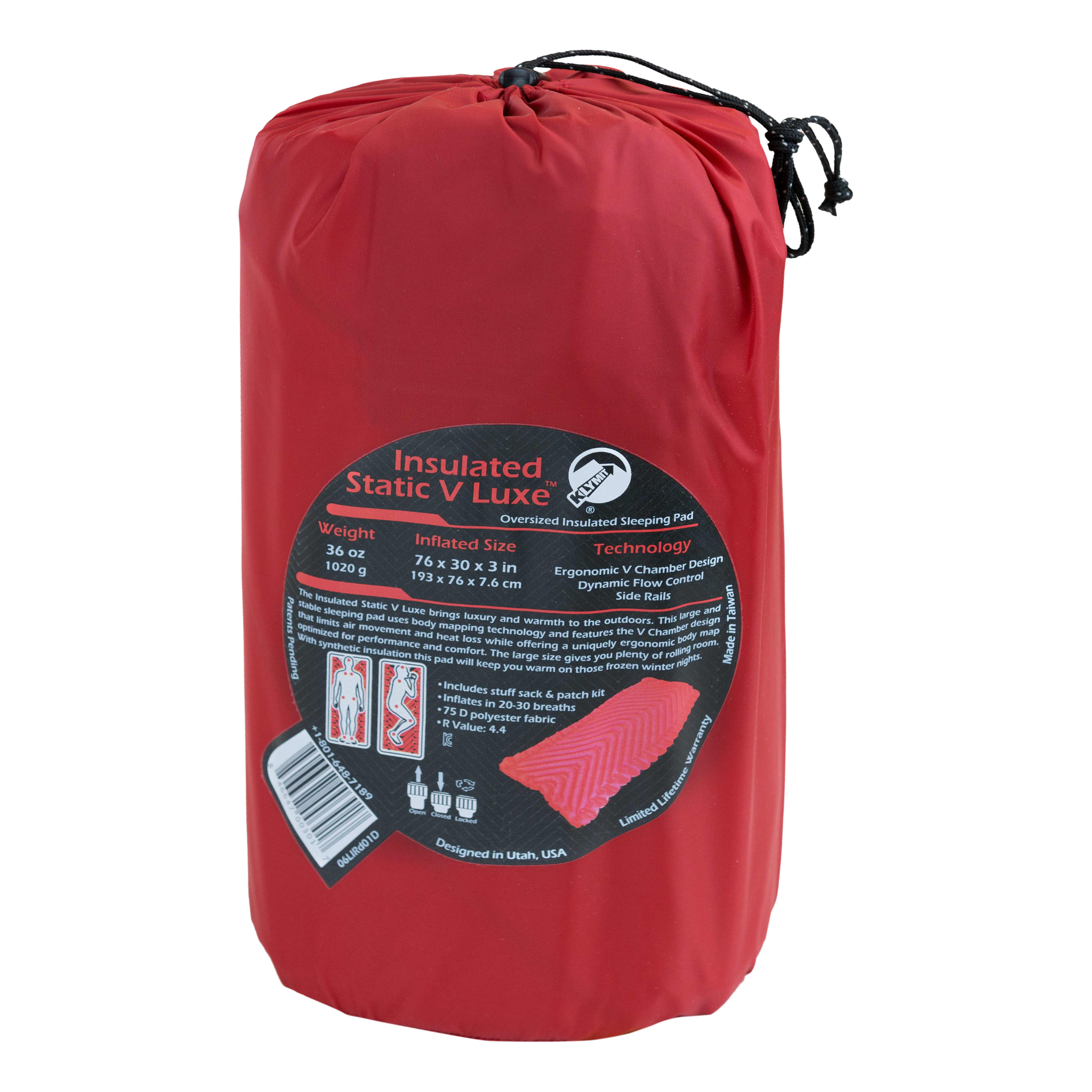 Klymit Insulated Static V Luxe Sleeping Pad - Stuff Sack