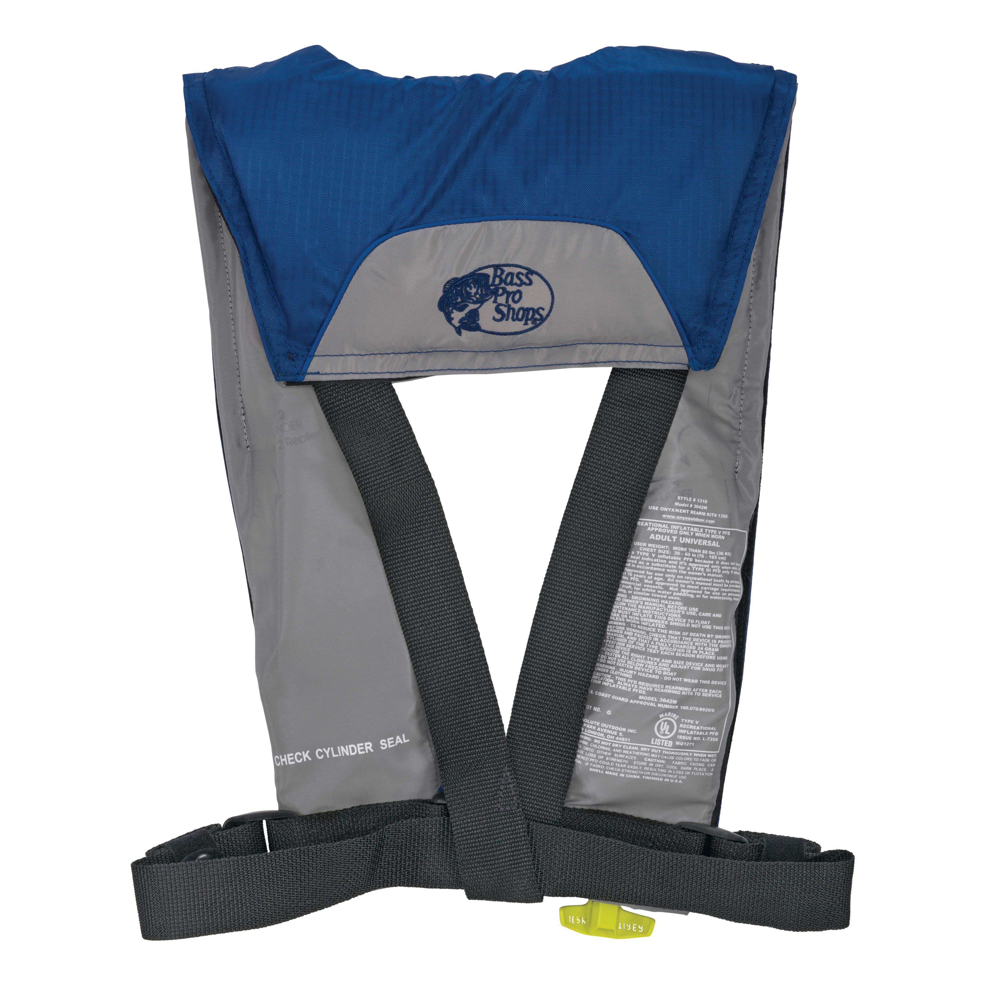 Bass Pro Shops® M-24 Manual Inflatable Life Vest - Blue/Grey - Back View