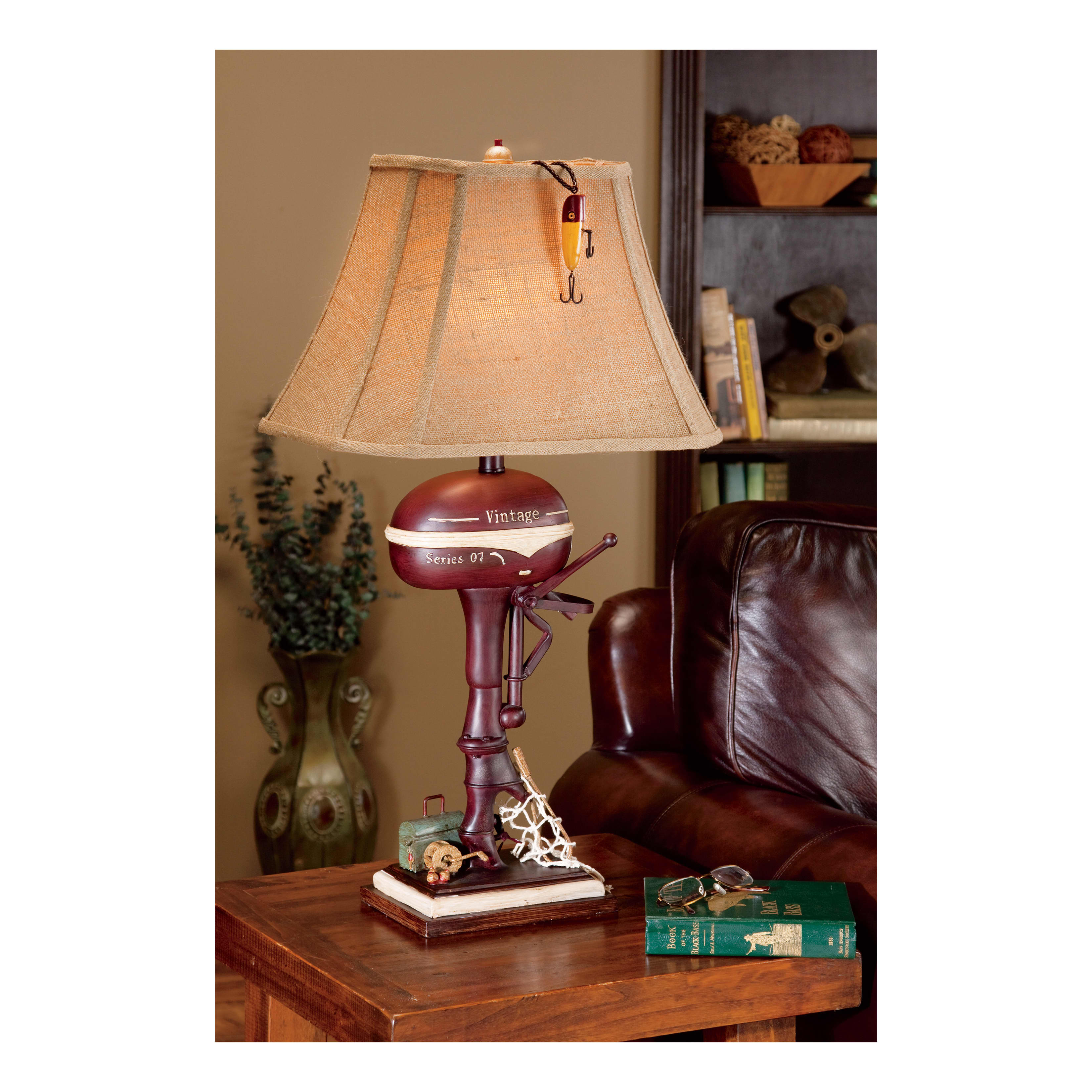 White River Boat Motor Table Lamp - In the Field