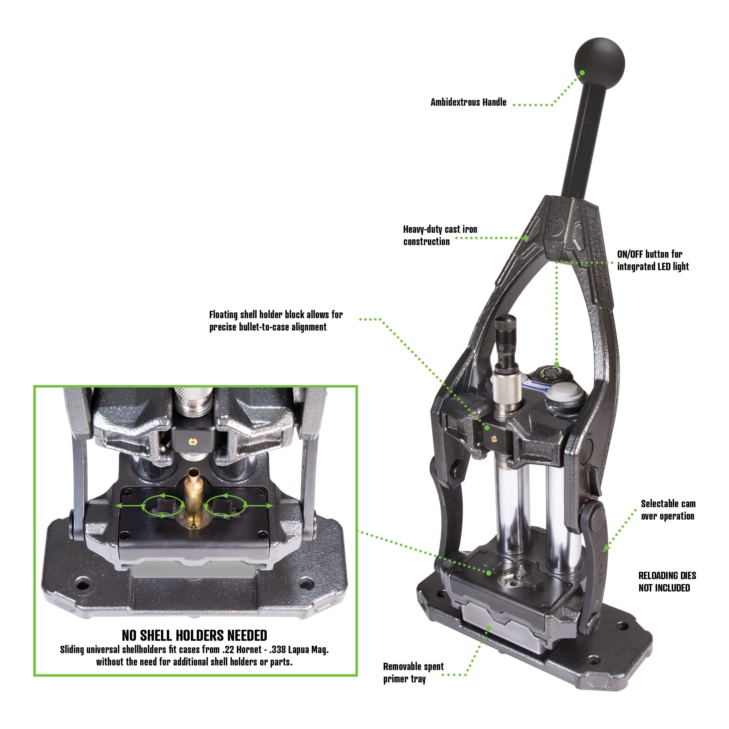Frankford® Co-Axial Reloading Press - Diagram View