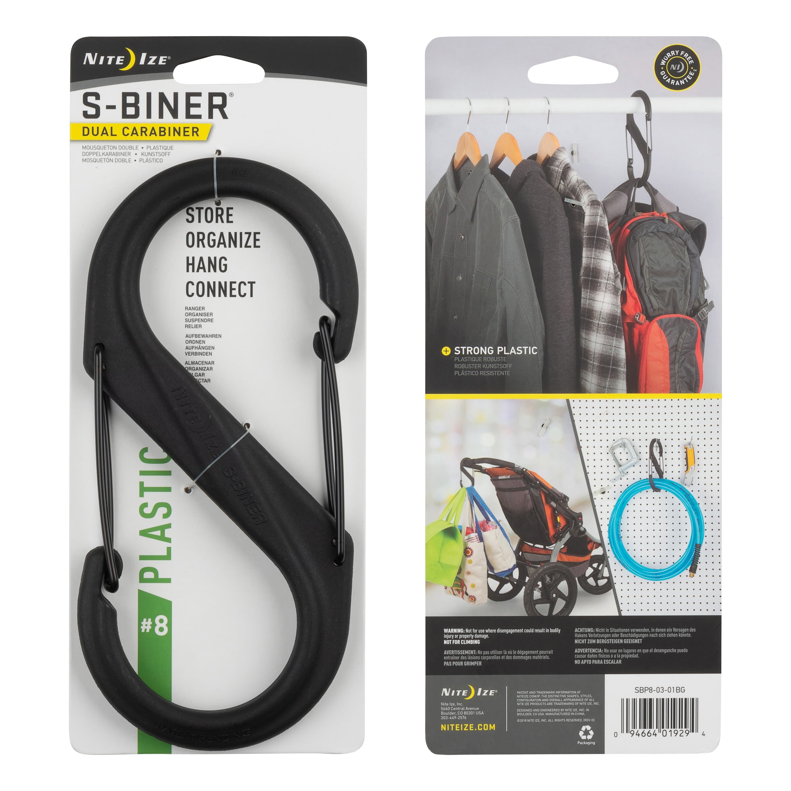 Nite Ize S-Biner® Dual Carabiner Plastic #8 - Black/Black Gates - Packaging View