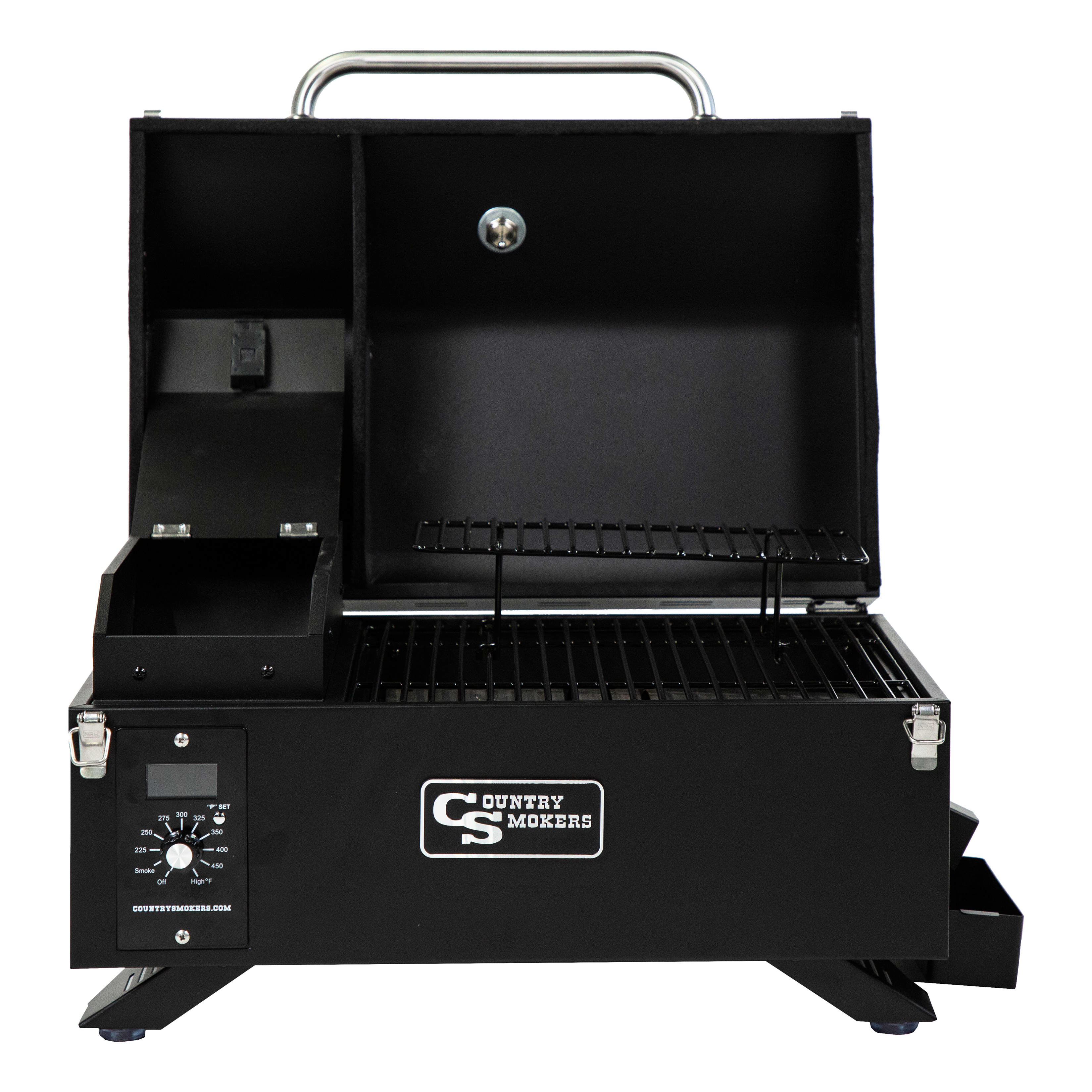 Country Smokers Traveler Portable Wood Pellet Grill & Smoker - open