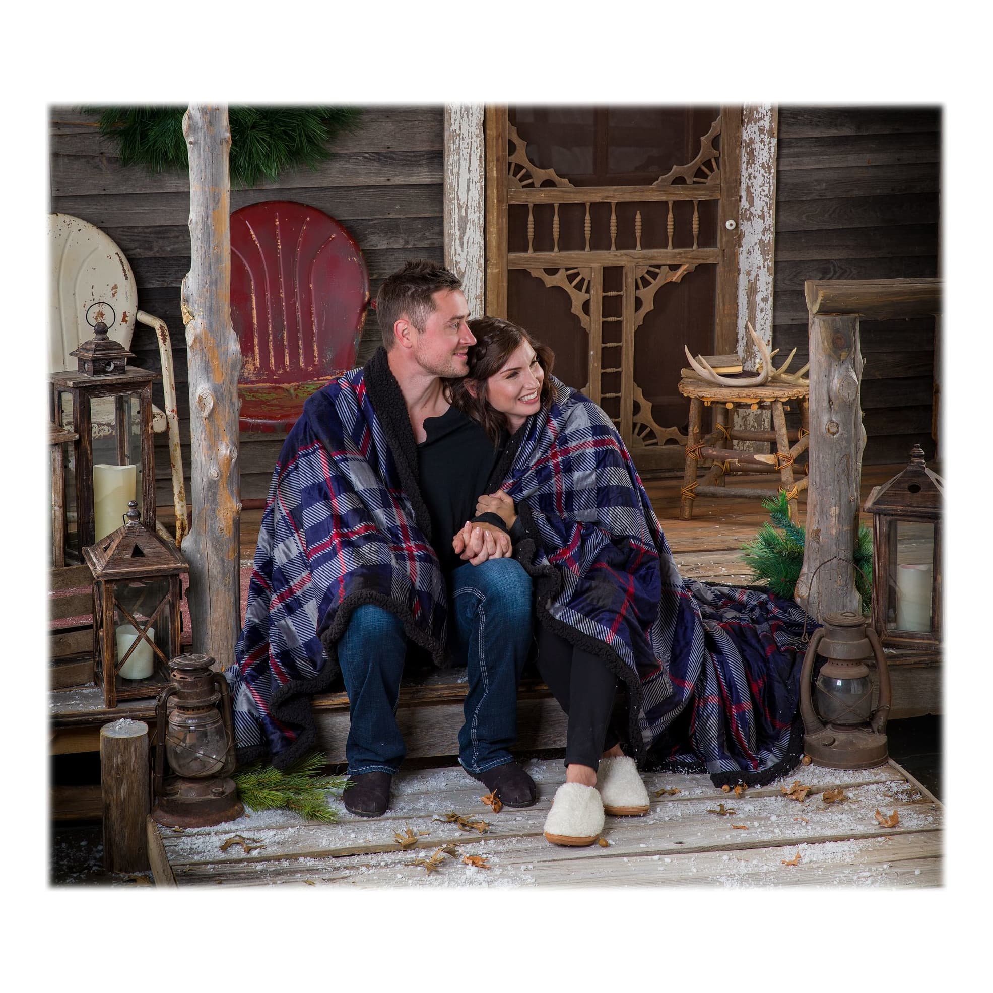 White River® Giant Berber Throw - Navy Plaid - In the Field