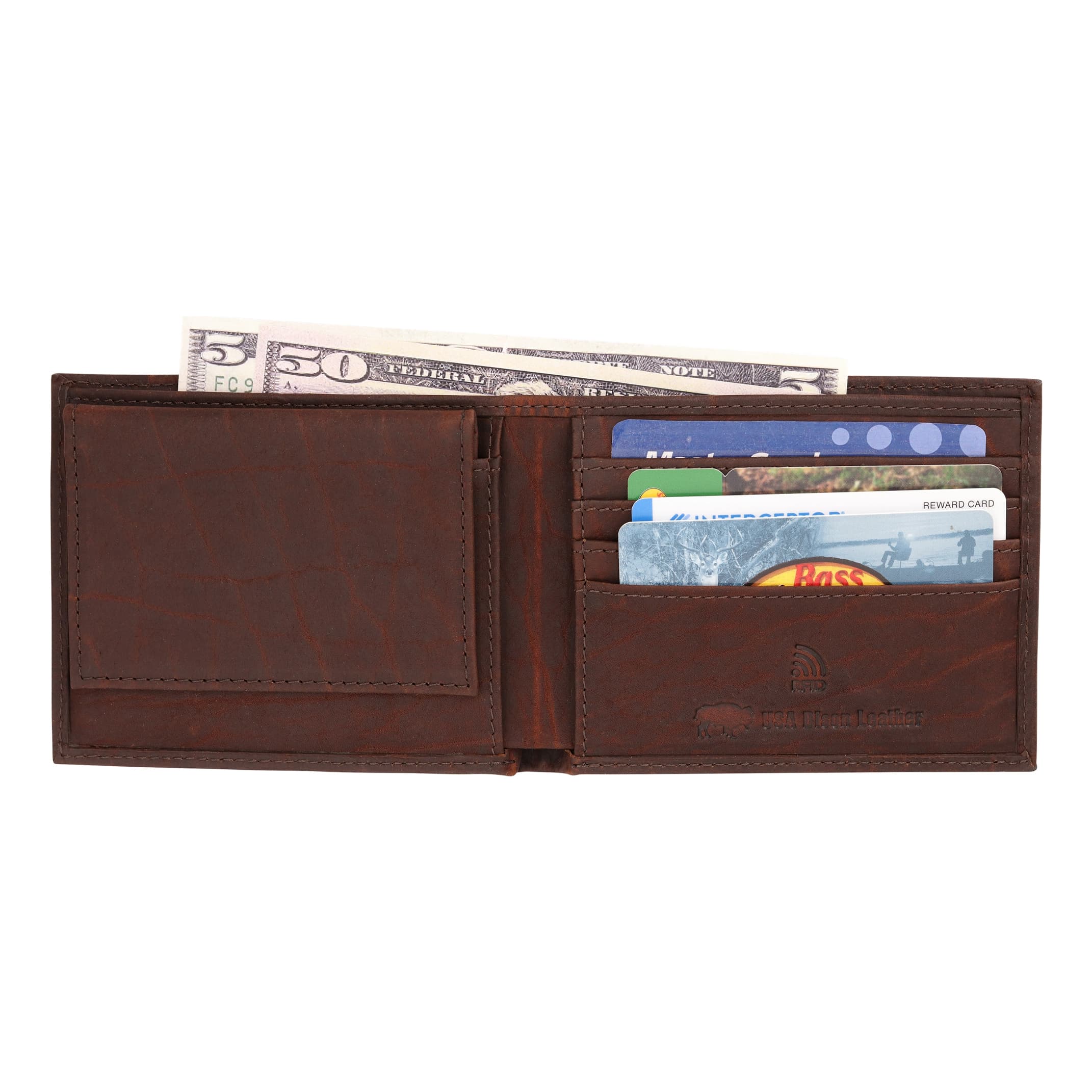 RedHead® Bison Leather RFID Wallet - inside (contents not included)