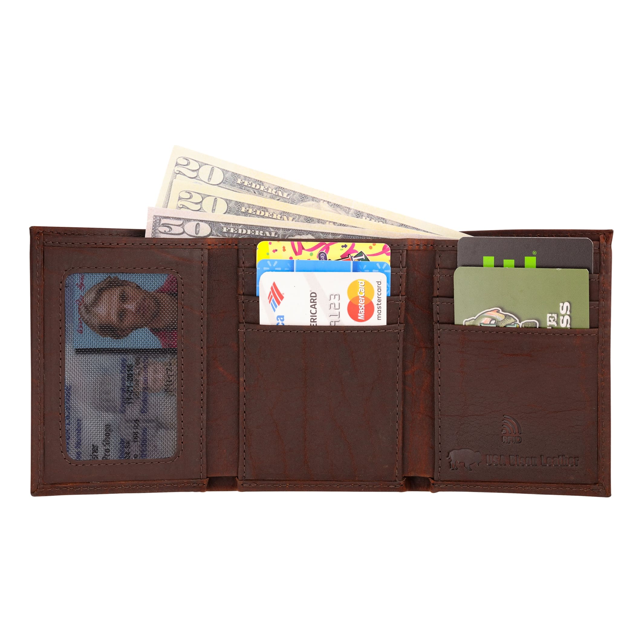 RedHead® Bison Leather Trifold RFID Wallet - inside (contents not included)