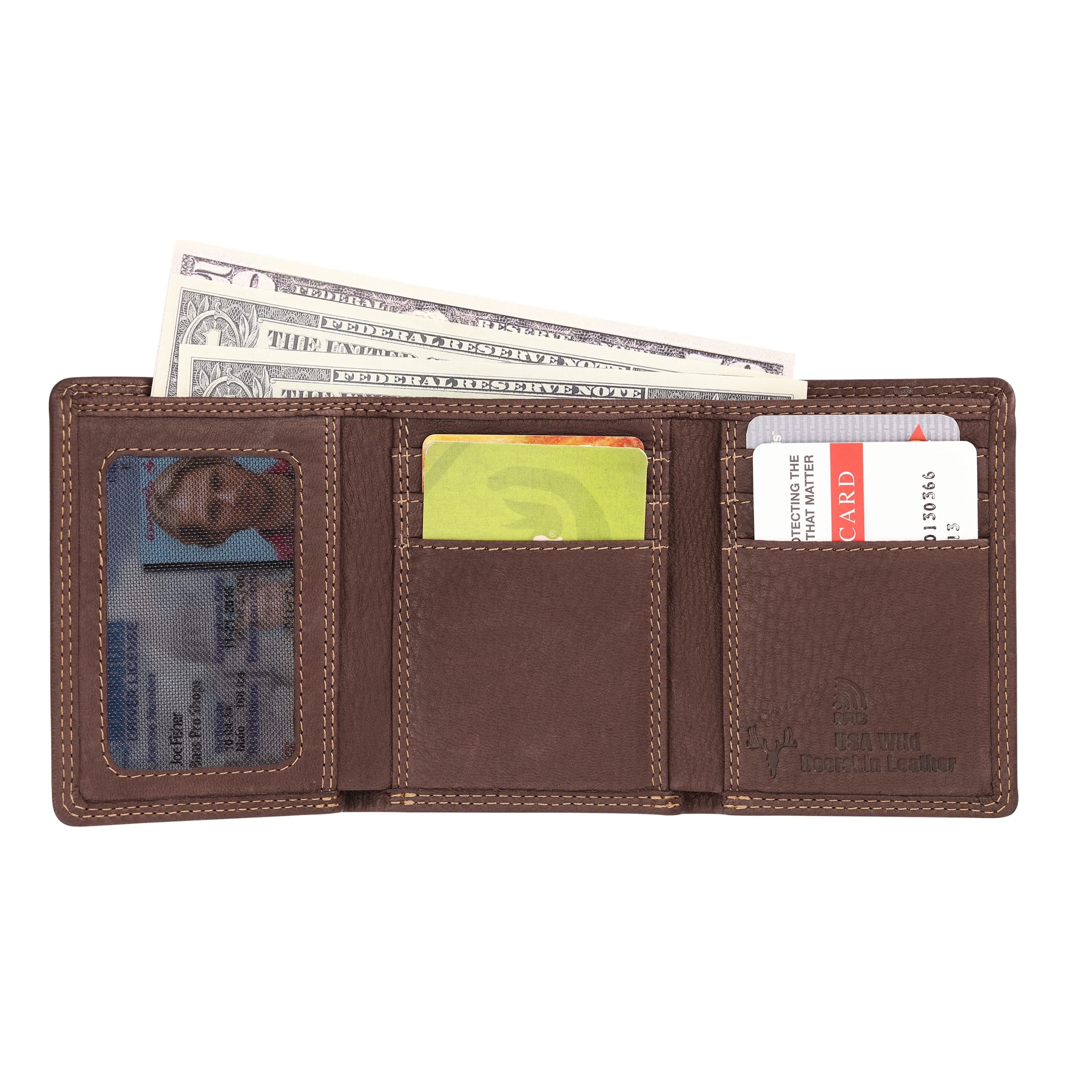 RedHead® Wild Deerskin Leather Trifold RFID Wallet - inside (contents not included)