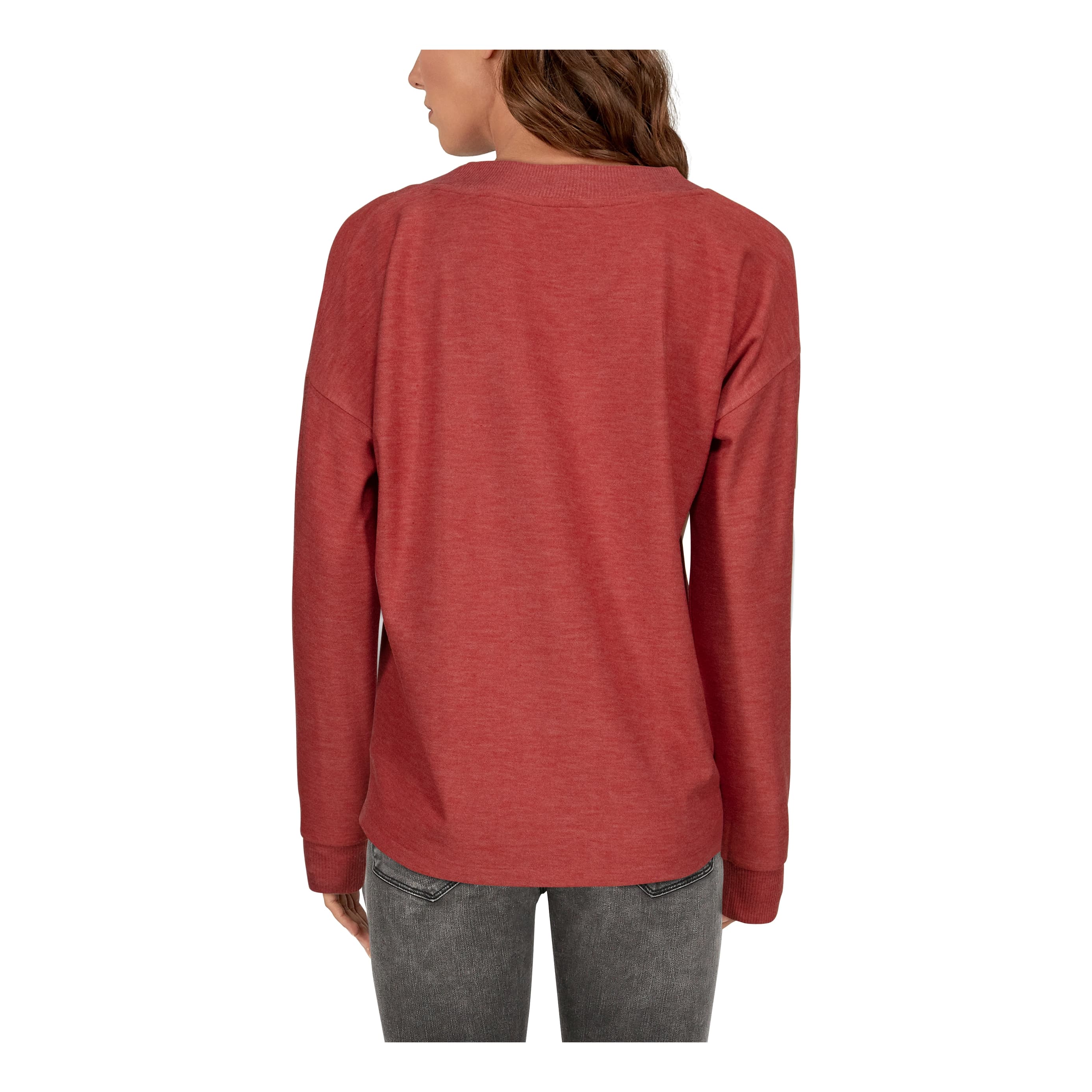 Natural Reflections® Women’s Drop-Shoulder V-Neck Long-Sleeve Sweater - Red Ochre - back