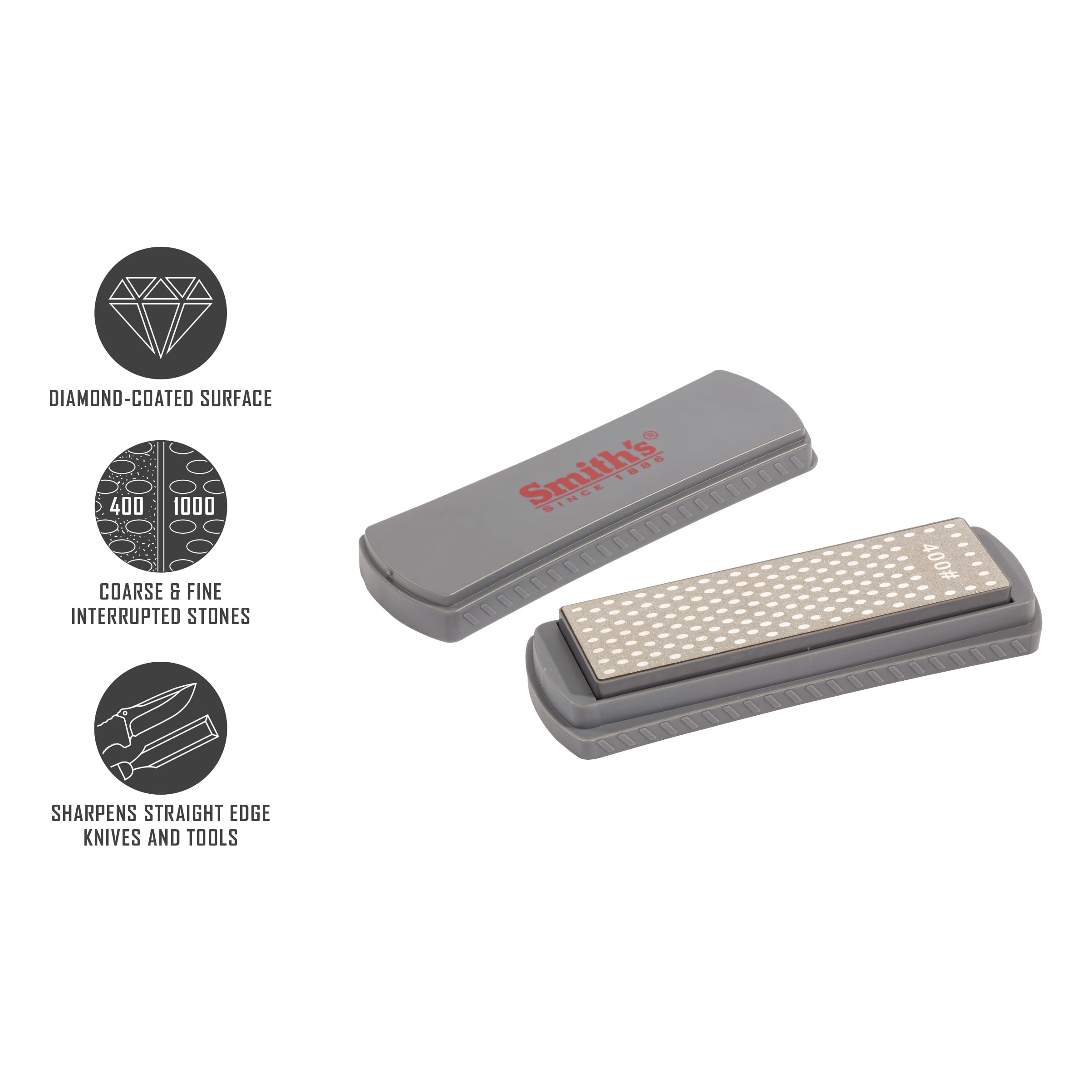 Smith's DualGrit 400 1000 Diamond Stone and Base Sharpening Stone