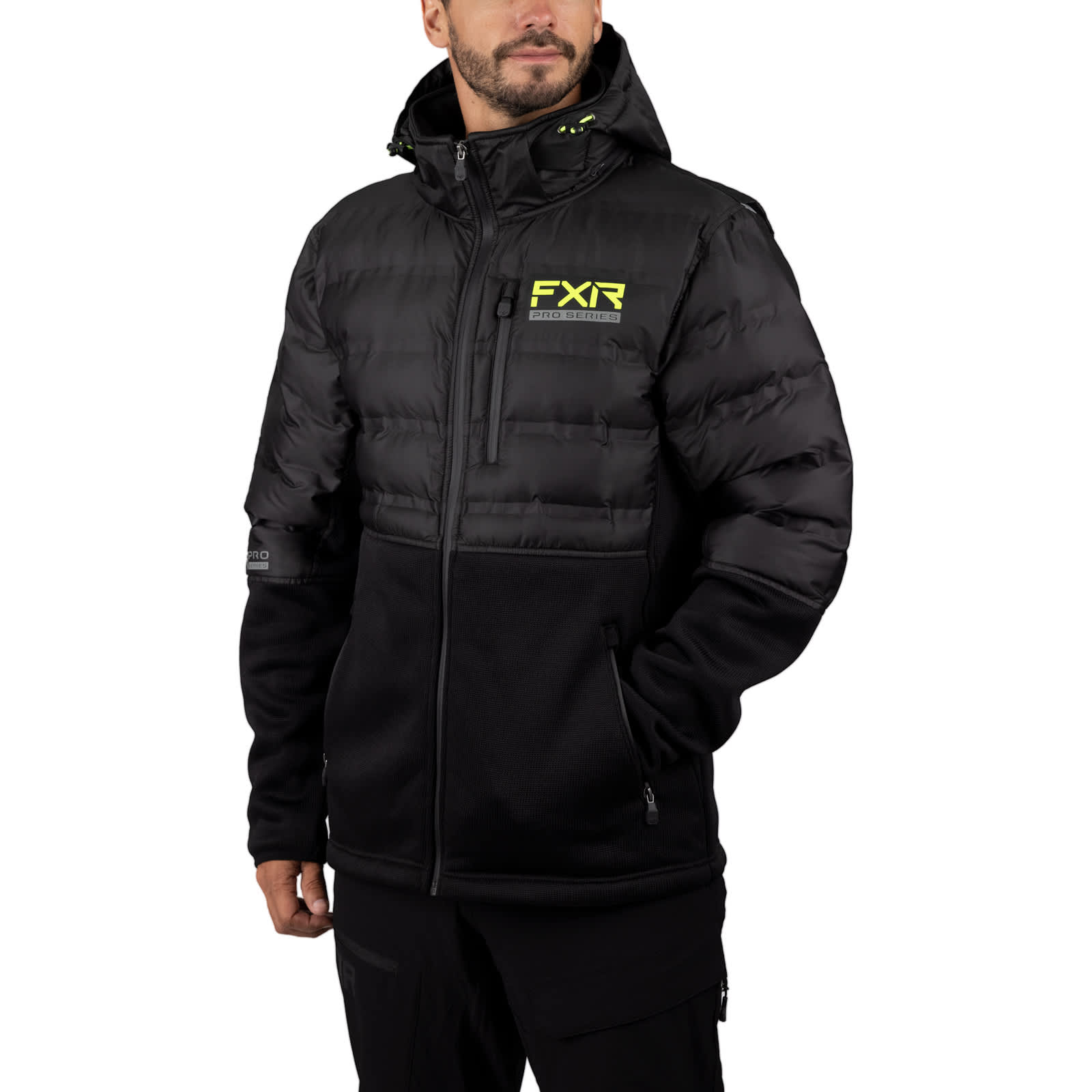 FXR Men's Excursion Lt Hybrid Quilted Hoodie Black/Hi Vis / L