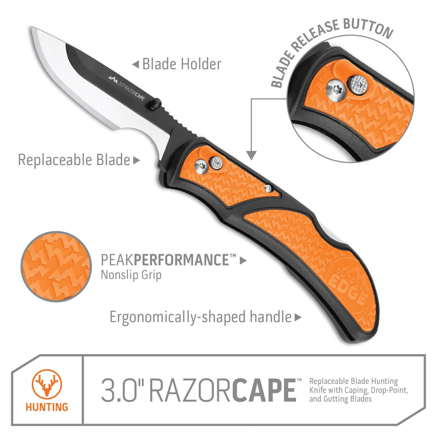 Outdoor Edge® 3.0” RazorCape Replaceable Blade Caping Knife 