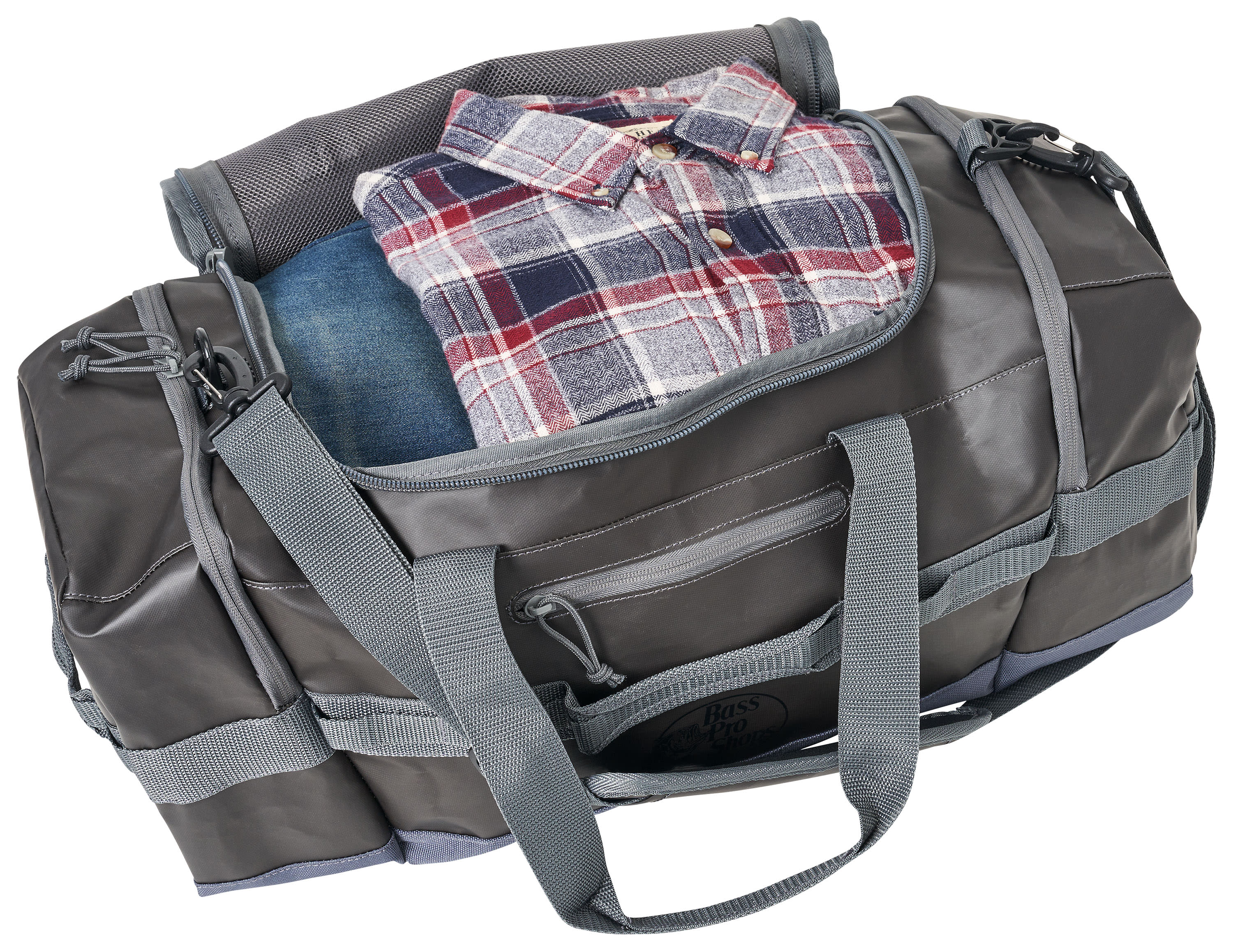Bass Pro Shops® Heavy-Duty Packable Duffel Bag - 40 Litre - Grey/Black