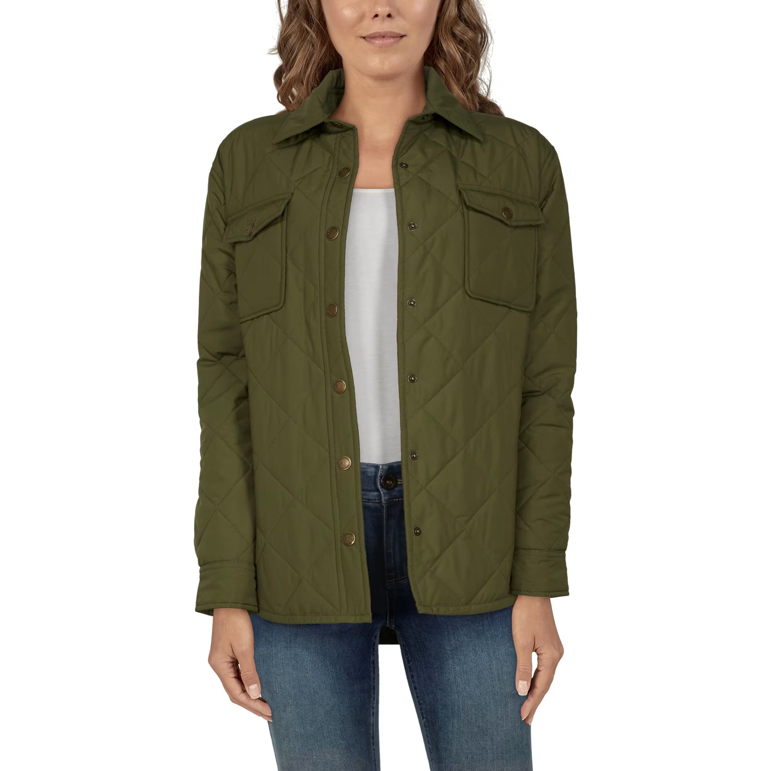 Khaki green quilted jacket womens sales