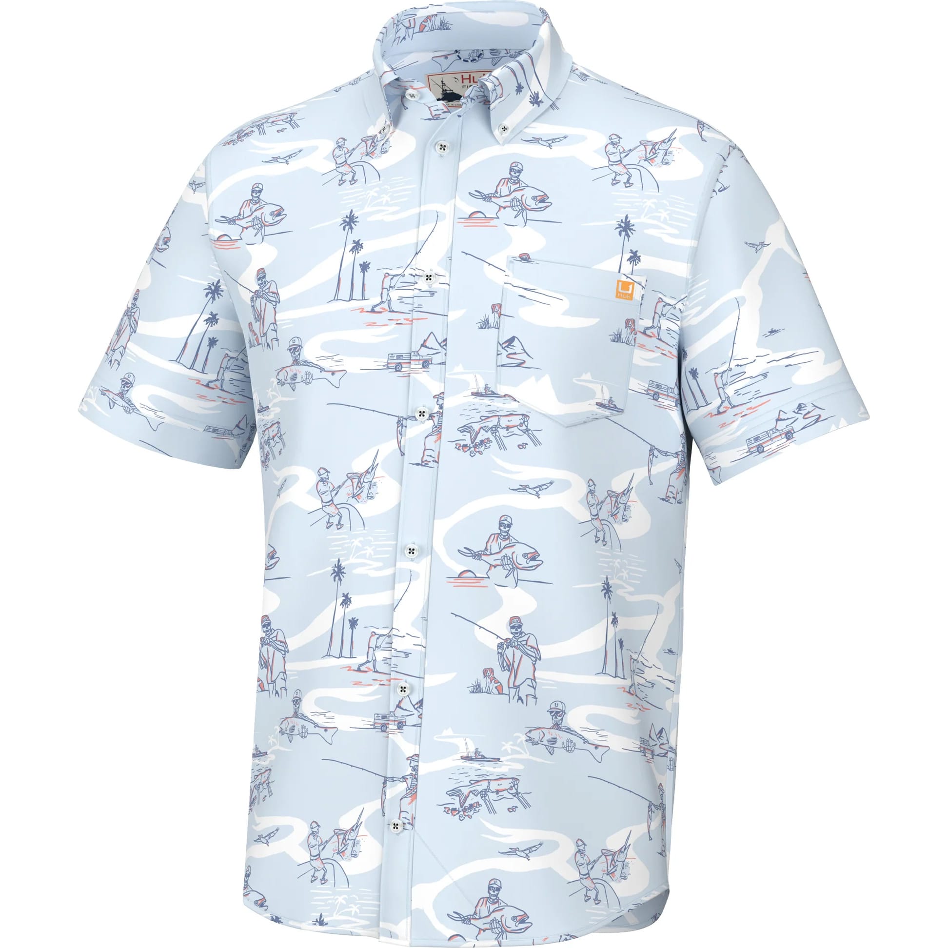 HUK Mens Kona Pattern Short Sleeve Fishing Button Down Shirt for Men