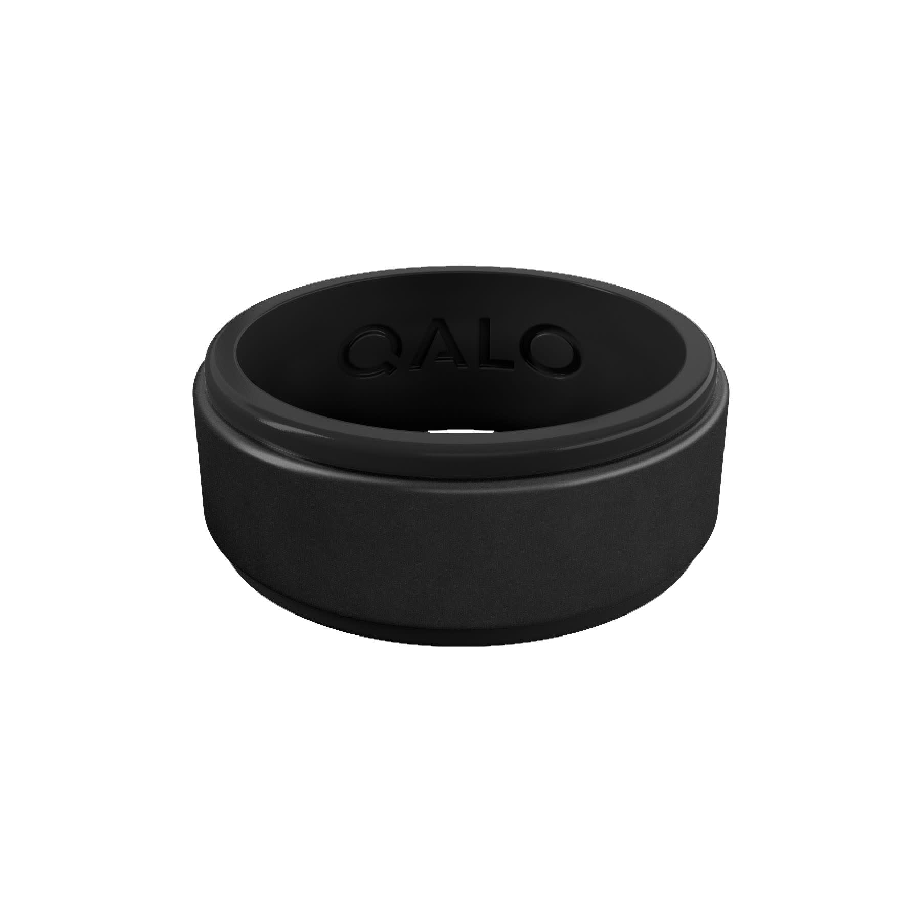 QALO Men's Black Metallic Step Edge Polished Silicone Ring