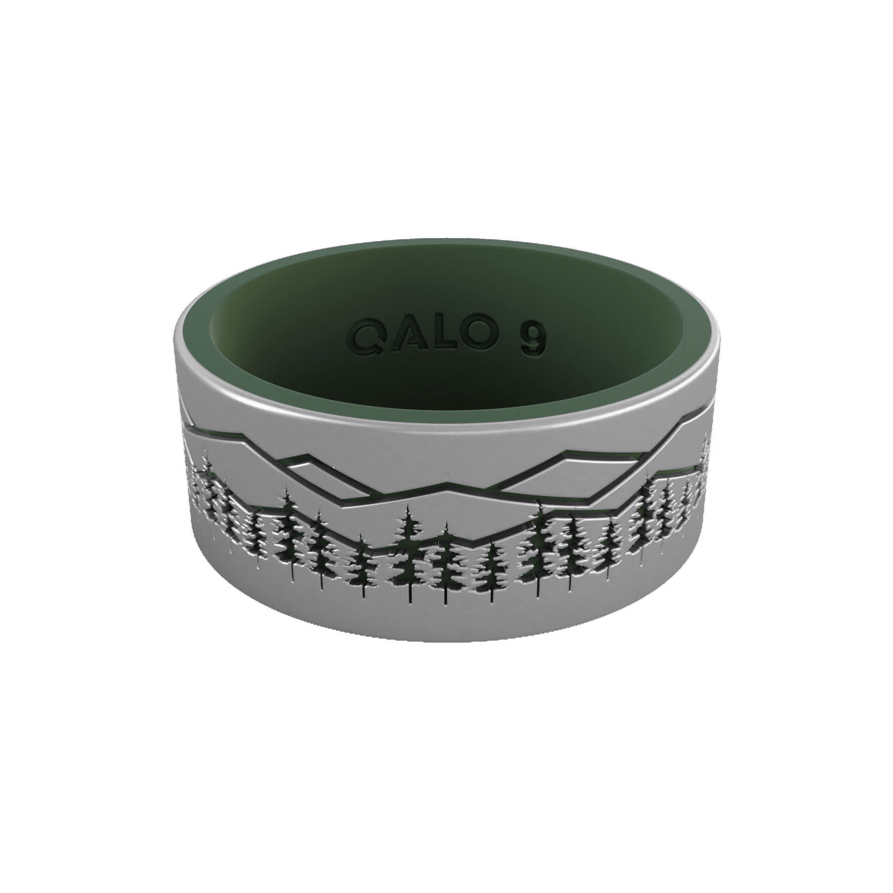 QALO Men’s Silver and Pine Green Smokey Mountains Strata Silicone Ring