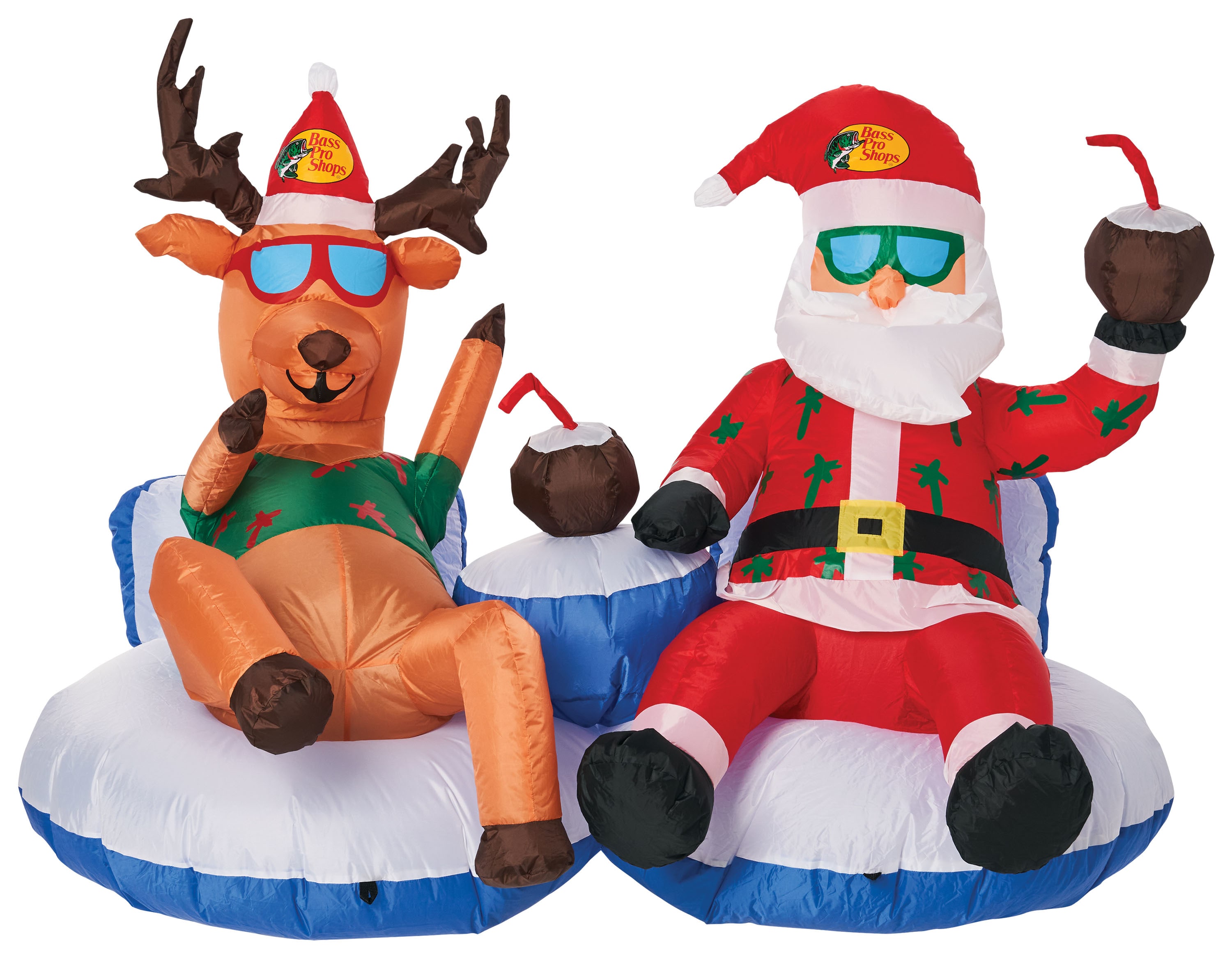 Bass Pro Shops Festive Float Trip Reindeer and Santa Inflatable 