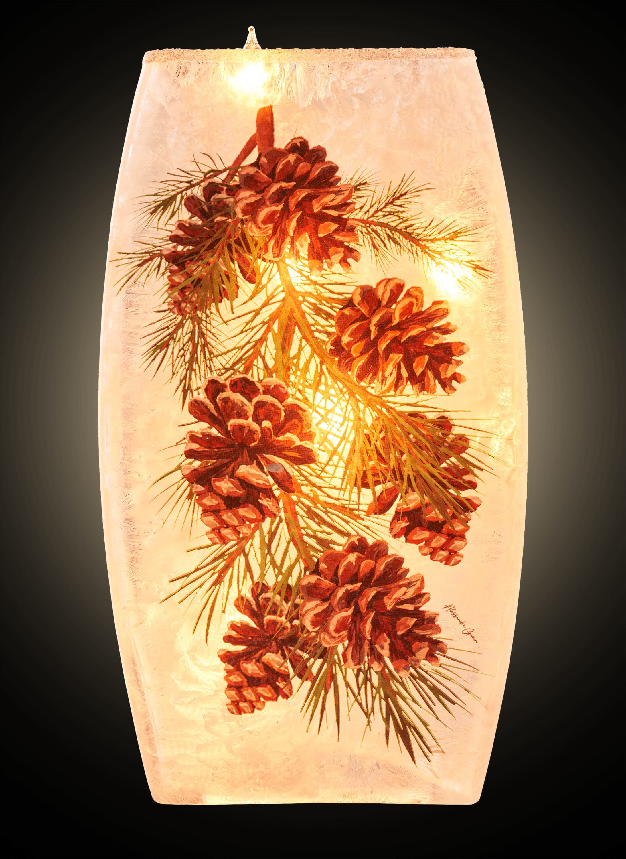 Stony Creek Pine Branch with Pinecones Lighted Glass Décor