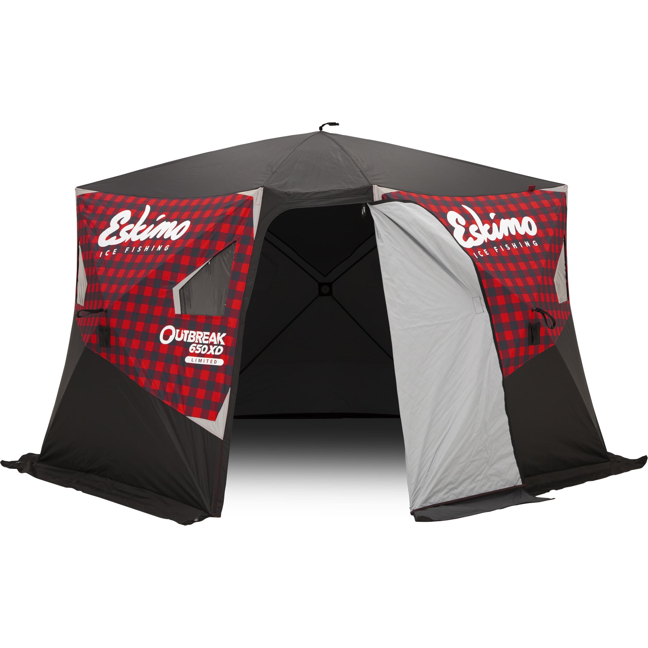 Eskimo Outbreak 350XD Limited Pop-up Portable Insulated Ice Fishing Shelter,  63 sq ft. Fishable Area, 3-4 Person, Red/Black, 126 x 126, Shelters -   Canada