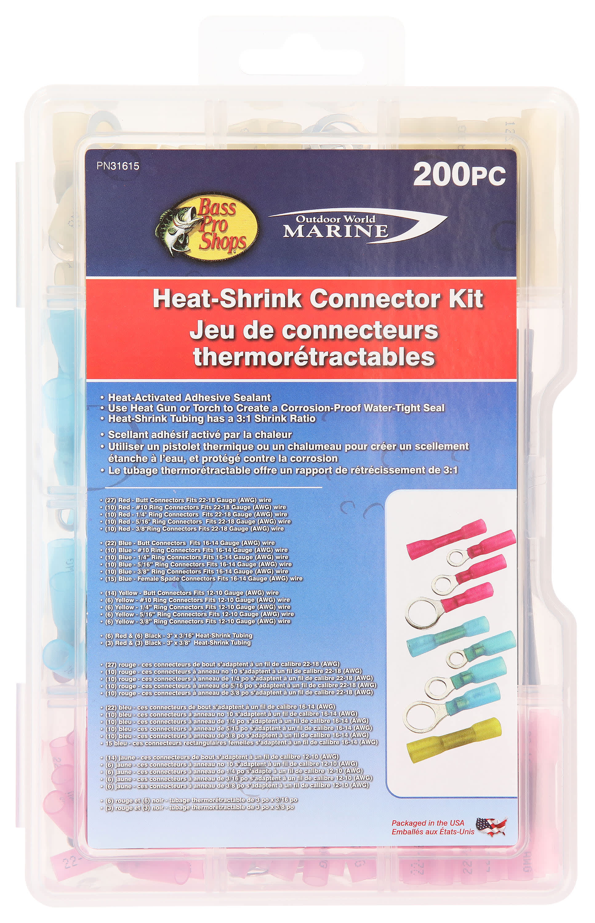 Bass Pro Shops® Marine Grade 200-piece Heat Shrink Crimp Connector Set with Heat Shrink Tubing