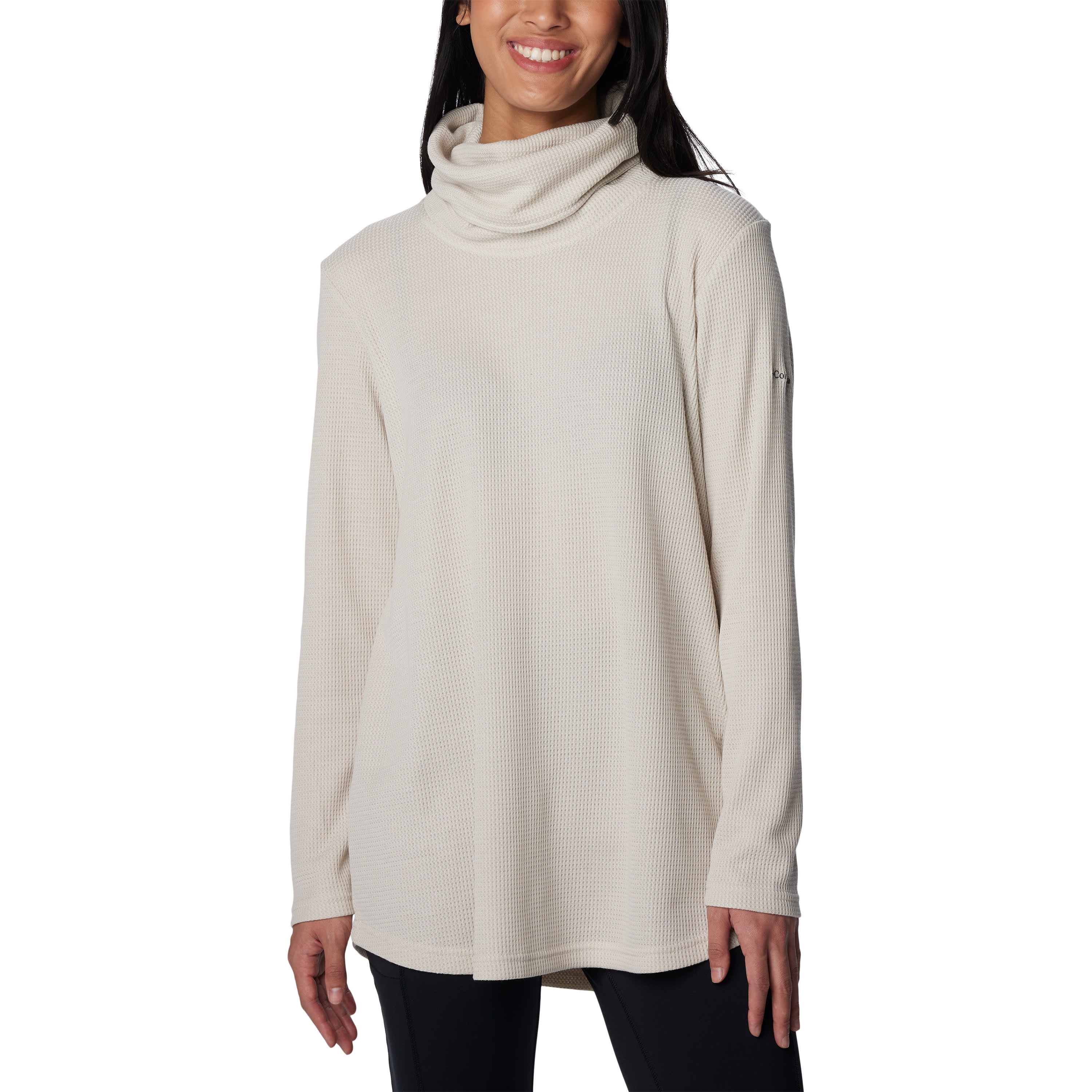 Megan L S Cowl Neck Pullover Cement W Black Ply