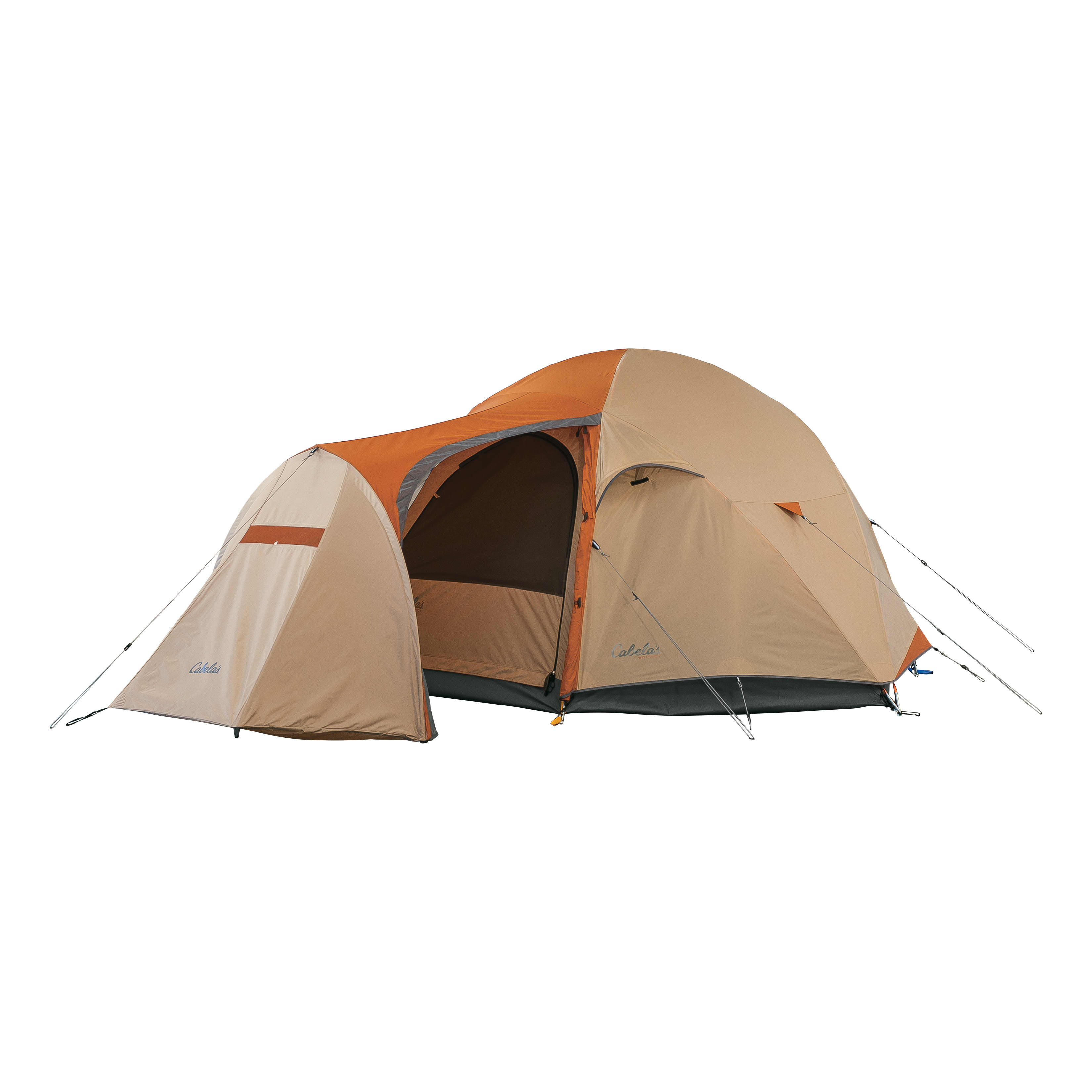 Cabela’s West Wind™ Dome Tent - Vestibule - Fly door open - Orange,Cabela’s West Wind™ Dome Tent - Vestibule - Fly door open - Orange
