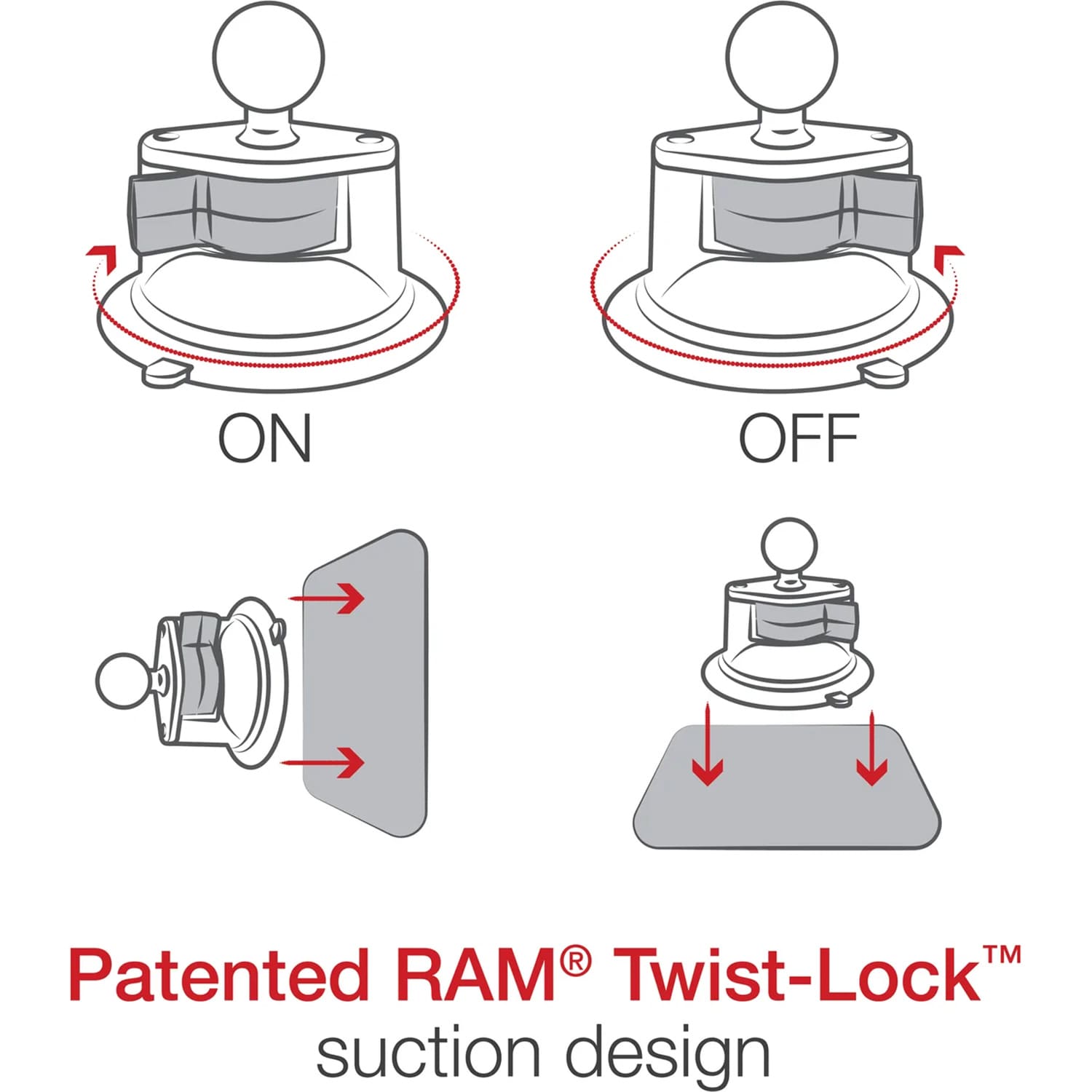 RAM® Twist-Lock™ 3.3” Suction Cup Base with Ball