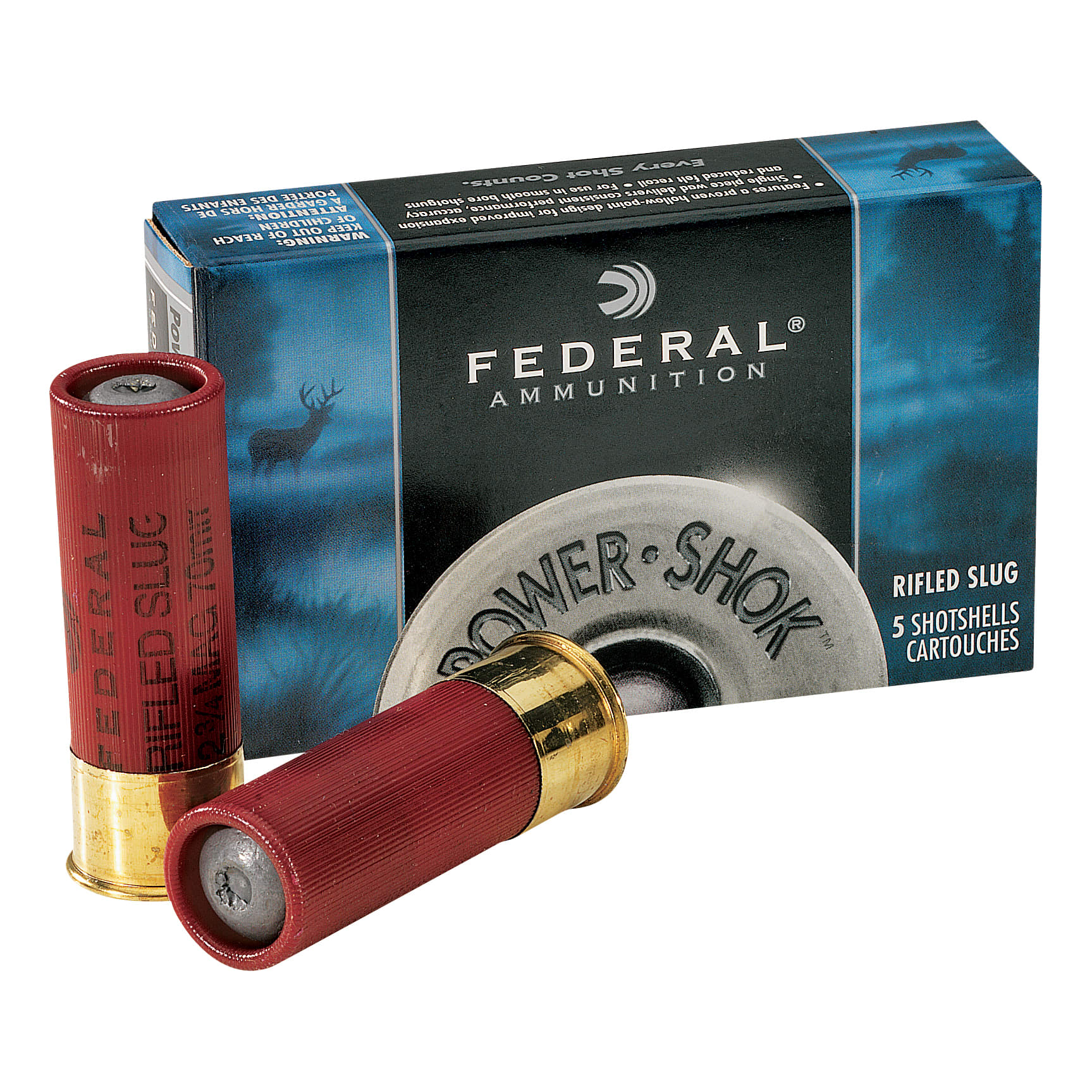 Federal Power-Shok Rifled Slug 12 Gauge, 3, 1-1/4 oz, Rifled Hollow Point Slug  Shotshell Ammunition