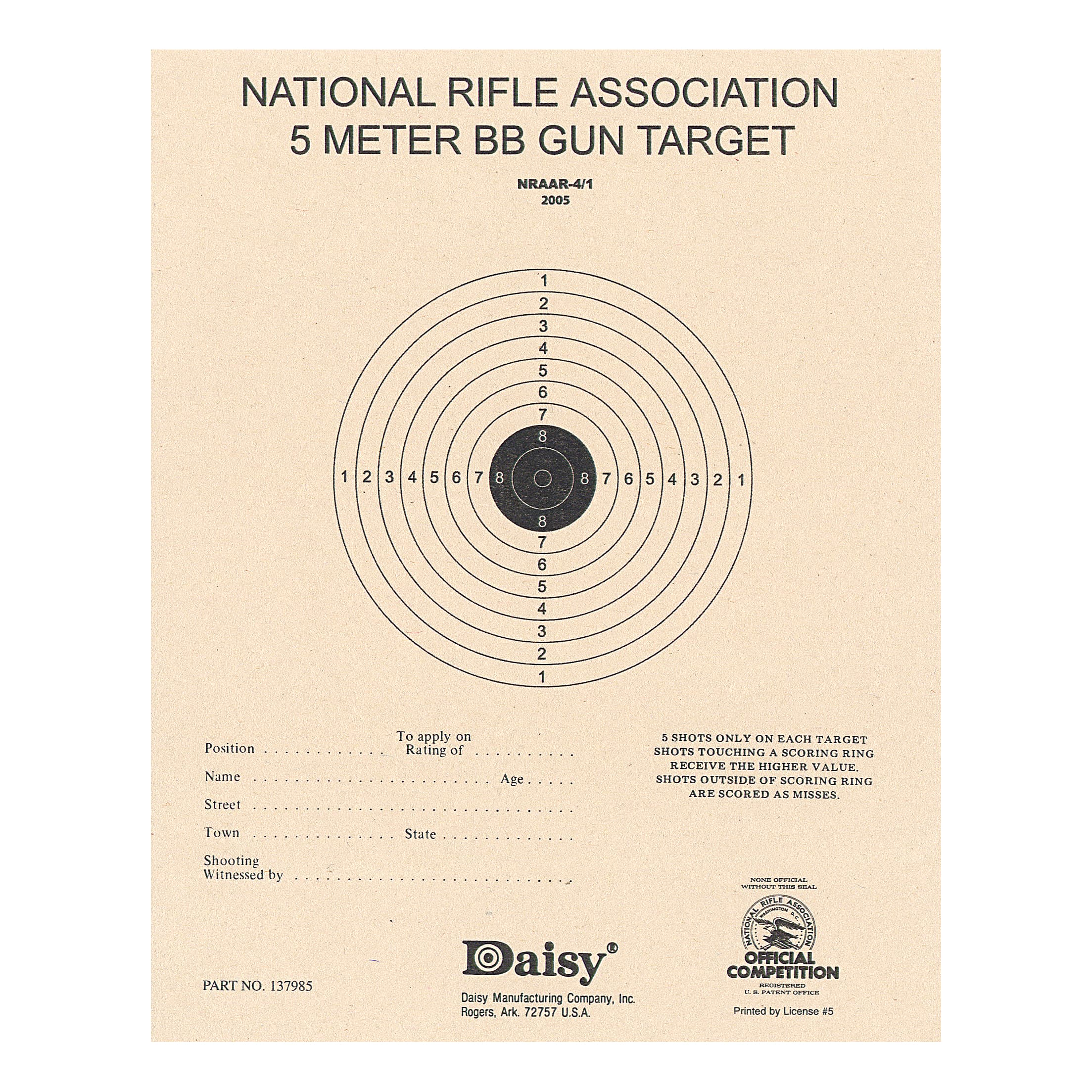 Official NRA Air Rifle Targets Cabela's Canada